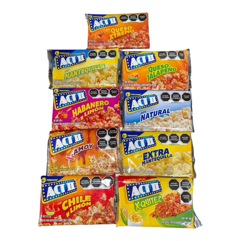Act II Popcorn 9 Pack Bundle- Queso, Butter, Jalapeños, Habanero, Chamoy, & More (From Mexico)