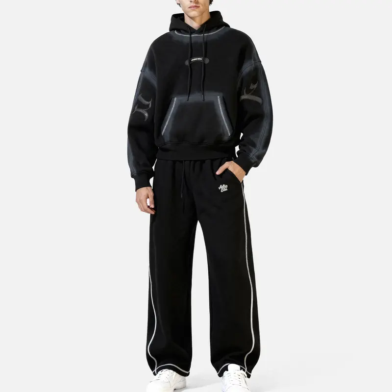 Aelfric Eden Men's 2-Piece Boxy Hoodie and Pants Set - Menswear Trending Swag Real Drip Clothing, Unisex Oversized Batwing Long Sleeve Hoodie, Bold Cargo Pants, Leather Patch, Plain Casual Fleece Warm Y2000 Heavyweight Streetwear