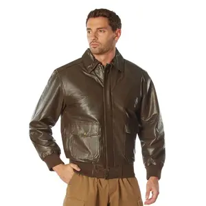 Brown - Leather Classic A-2 Vintage Military Bomber Flight Jacket
