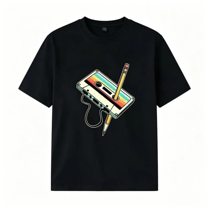 good graphic tees summer graphic tees Retro 80s 90s Cassette Music Note Print T-shirt Women Casual Crew Neck Short Sleeve Black Vintage Graphic Tee For Daily Party Streetwear White Funny Retro T-shirt Round Neck Tshirt