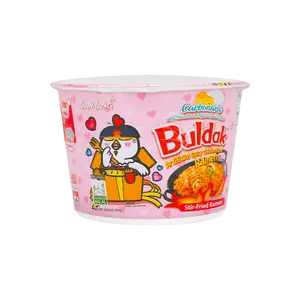 Korean Buldak Noodles Carbonara Stir-Fried Ramen Spicy Chicken Flavor Big Bowl, 3.7oz Instant Food
