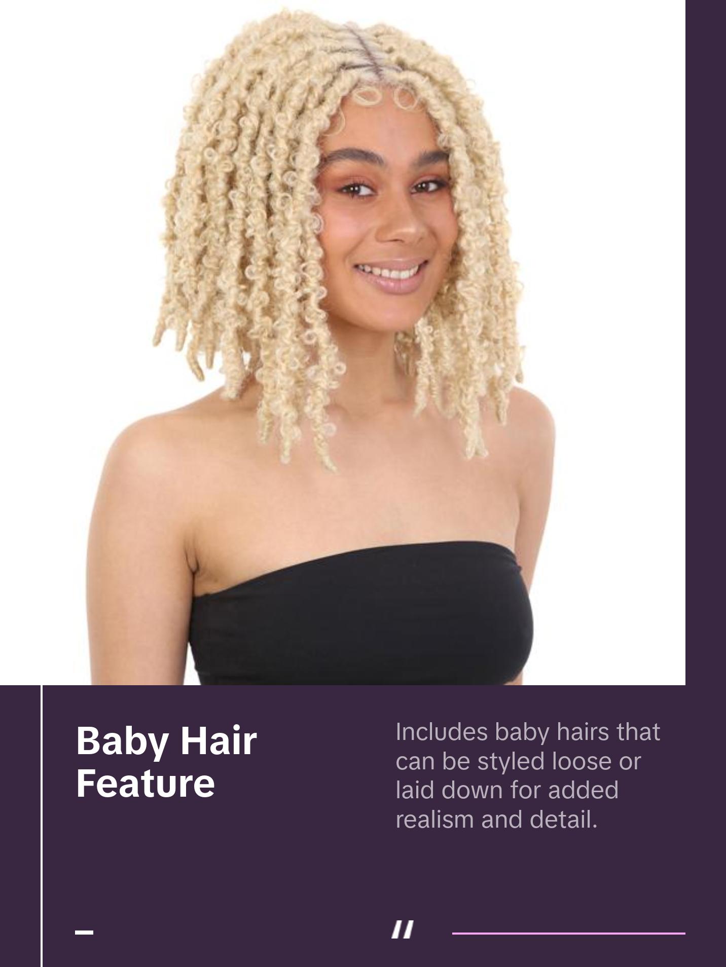 Daisy 12.5"" Bomb Butterfly Locs Wig with 4x5-inch HD Lace, Heat-resistant Synthetic Fiber, and Baby Hair for a Natural Look, (Light Blonde)