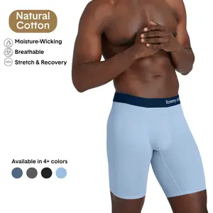 Tommy John Men’s Cotton Boxer Brief 8” | Breathable Moisture-Wicking Underwear | Long Length, Contour Pouch, No Roll Waistband, Tagless Comfort