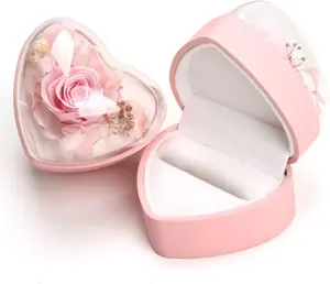 Preserved Flower Rose Ring Box, Heart Shape   Box for Valentine's Day Mother's Day Wedding Anniversary Birthday ,