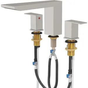 Waterfall Roman Tub Faucets, Deck Mount Bathtub Faucets Set, Garden 3 Holes Two Handles Widespread Bath Tub Filler Tub Faucets with Valve, cUPC  Hoses, Brushed Nickel