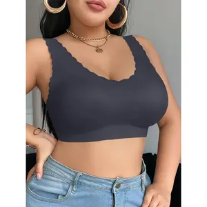 Women's Plus Size 3-Pack Wireless Seamless Bra - Elegant Round Neck, Full Cup Anti-Sagging Gathered, Removable Pads, Medium Elasticity, Soft Comfortable Fit (1XL/2XL/4XL), Solid Color T-Strap, Suitable for Gym & Casual Wear