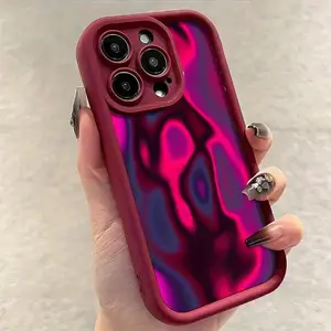 Psychedelic Purple Pattern Wine Red TPU Phone Case for iPhone 16 15 14 13 12 11 Series & Earlier Versions Matte Finish Comfortable Grip Shockproof Protection Casing Cover Protective