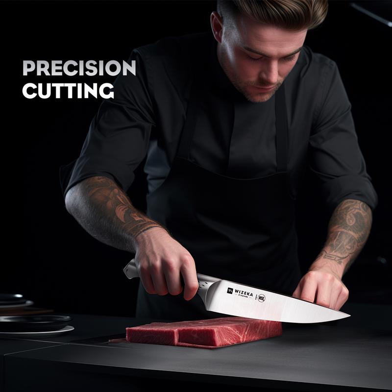 WIZEKA Jaguar Series Kitchen Knife Set with Block, Dishwasher Safe 15 Pcs Professional Chef Knife Set with Knife Sharpener, Food Grade German Stainless Steel Knife Block Set Gift for men Steak knife cooking knives Kitchen Knives kitchen accessories