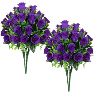 Artificial Rose  - 4Bouquets Realistic  Silk Roses for Wedding Party Home Centerpieces Office DIY Cemetery Grave Decoration (Pack of 4, Purple)