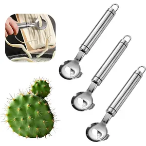 Home Master 2 PCS Stainless Steel Cactus Peeler Set - Ergonomic Blade Tool for Peeling, Slicing, and Cutting - Silver Color, Easy to Clean, Hanging Design for Kitchen Tasks