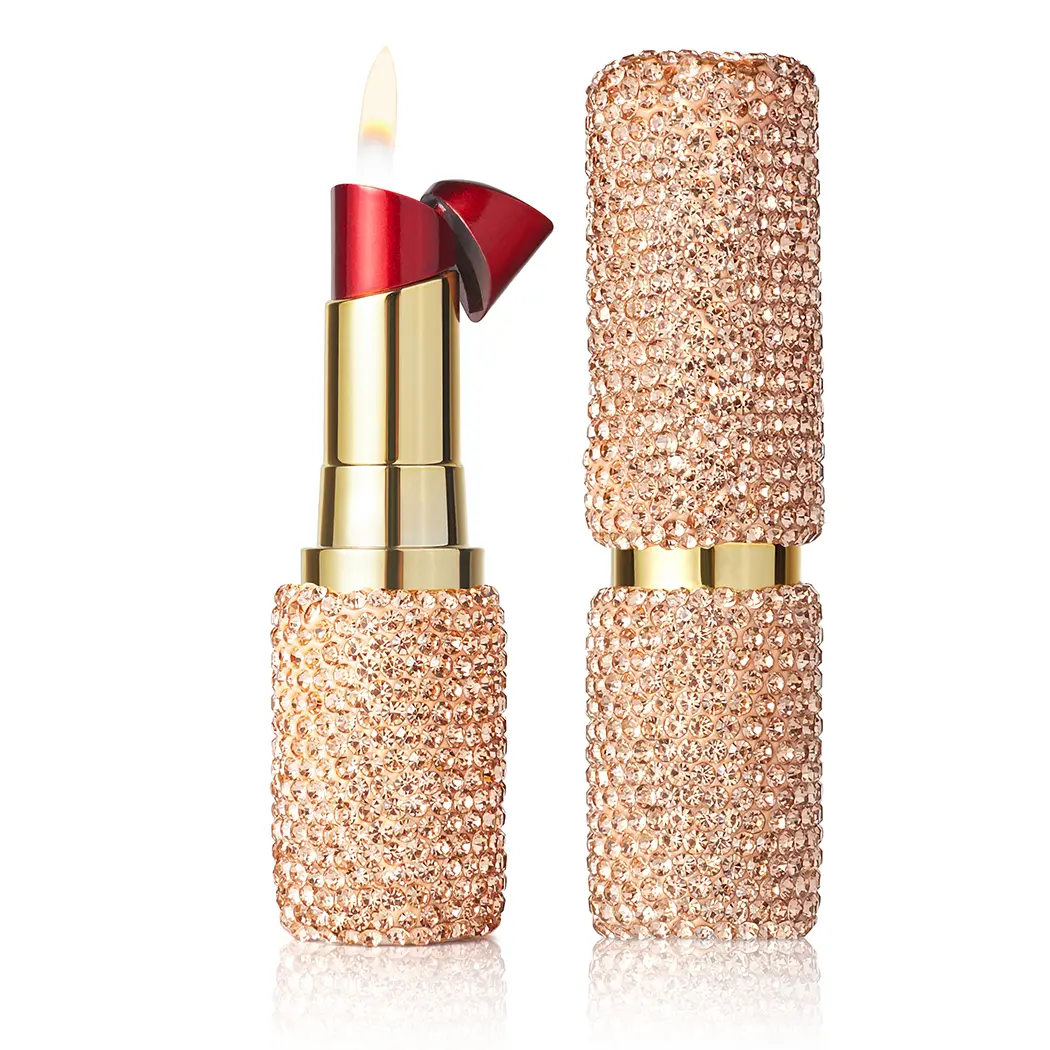 Refillable Butane Luxury Bling Rhinestone Lipstick Lighter - Soft Adjustable Open Flame with 2 Adjustment Sheets and Gift Bag, Lighter Accessory, Mini Gifts for Women, GF Gift for Birthdays, Anniversaries