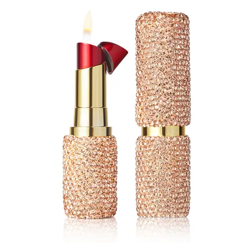 Refillable Butane Luxury Bling Rhinestone Lipstick Lighter - Soft Adjustable Open Flame with 2 Adjustment Sheets and Gift Bag, Lighter Accessory, Mini Gifts for Women, GF Gift for Birthdays, Anniversaries