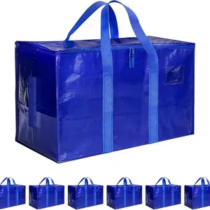 6pack Ultra Heavy-Duty Large Duffel Bag with Sturdy Zippers and Comfortable Handles - Durable Plastic Storage Bag for Clothes, University Supplies, and Travel - Blue, Luggage for Travel, Secure Zipper Closure, Smooth Texture Finish