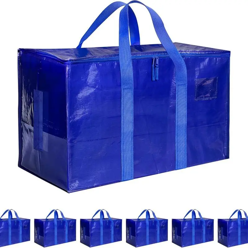 6pack Ultra Heavy-Duty Large Duffel Bag with Sturdy Zippers and Comfortable Handles - Durable Plastic Storage Bag for Clothes, University Supplies, and Travel - Blue, Luggage for Travel, Secure Zipper Closure, Smooth Texture Finish