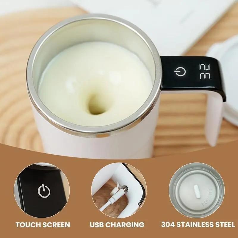Electric Self-stirring Coffee Mug with Magnetic Stirring Cup Rechargeable Automatic Mixing Cup w/LCD Thermometer for Milk Cocoa at Office Kitchen Travel Drinkware Tumbler