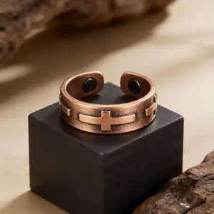 Handmade Jewelry Cross-Shaped Ring - 99.99% Pure Copper, Magnetic, Everyday Fashion Accessory, Ideal Gift for Significant Others