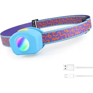 LED Headlamp Rechargeable Kids Headlamp with RGB Mode and Adjustable Headband, 3 Modes Multicolor Headlamp for Camping, Reading, Exploring, Halloween, Christmas