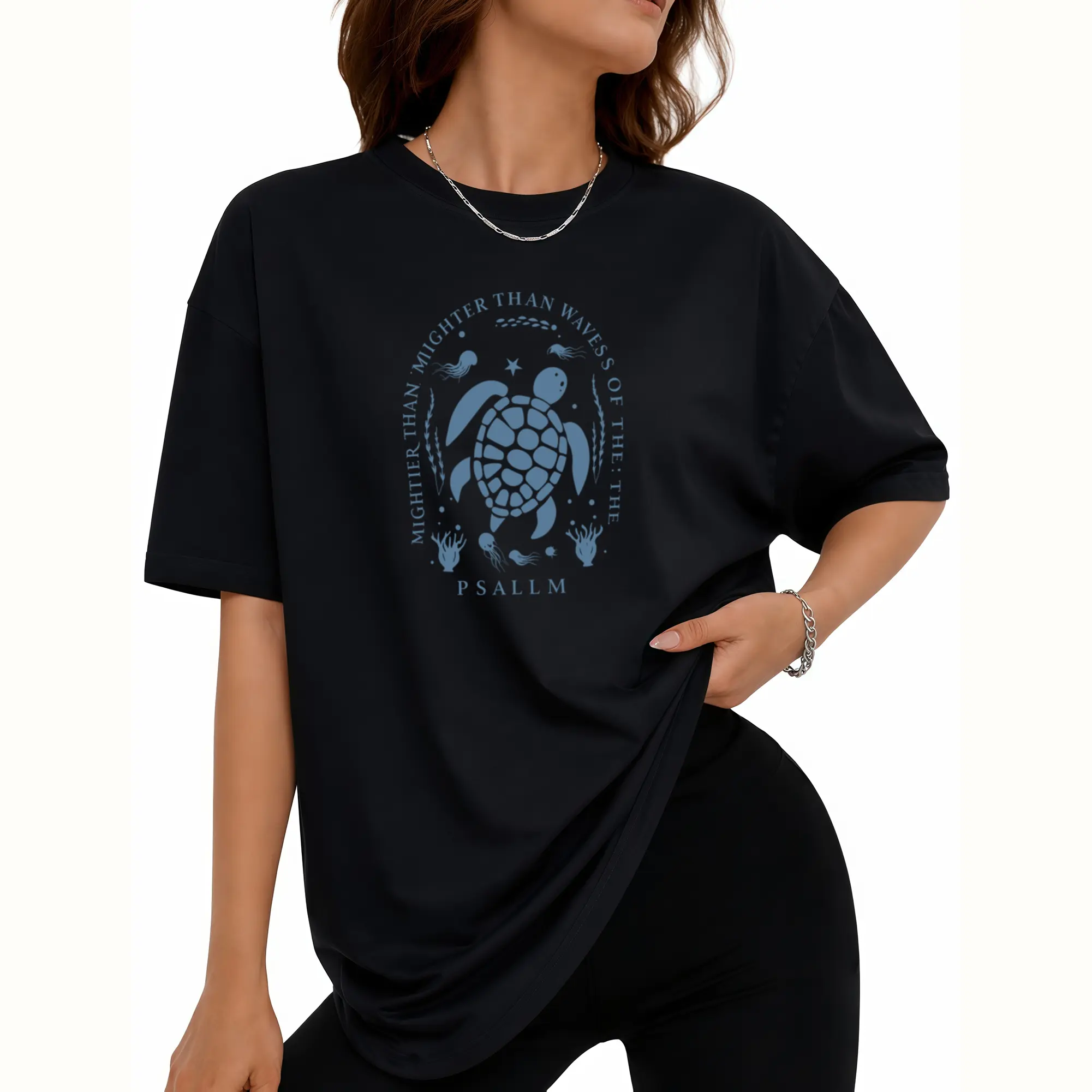 Sea Turtle Shirt Women Boho Ocean Graphic Tee Mightier Than The Waves
