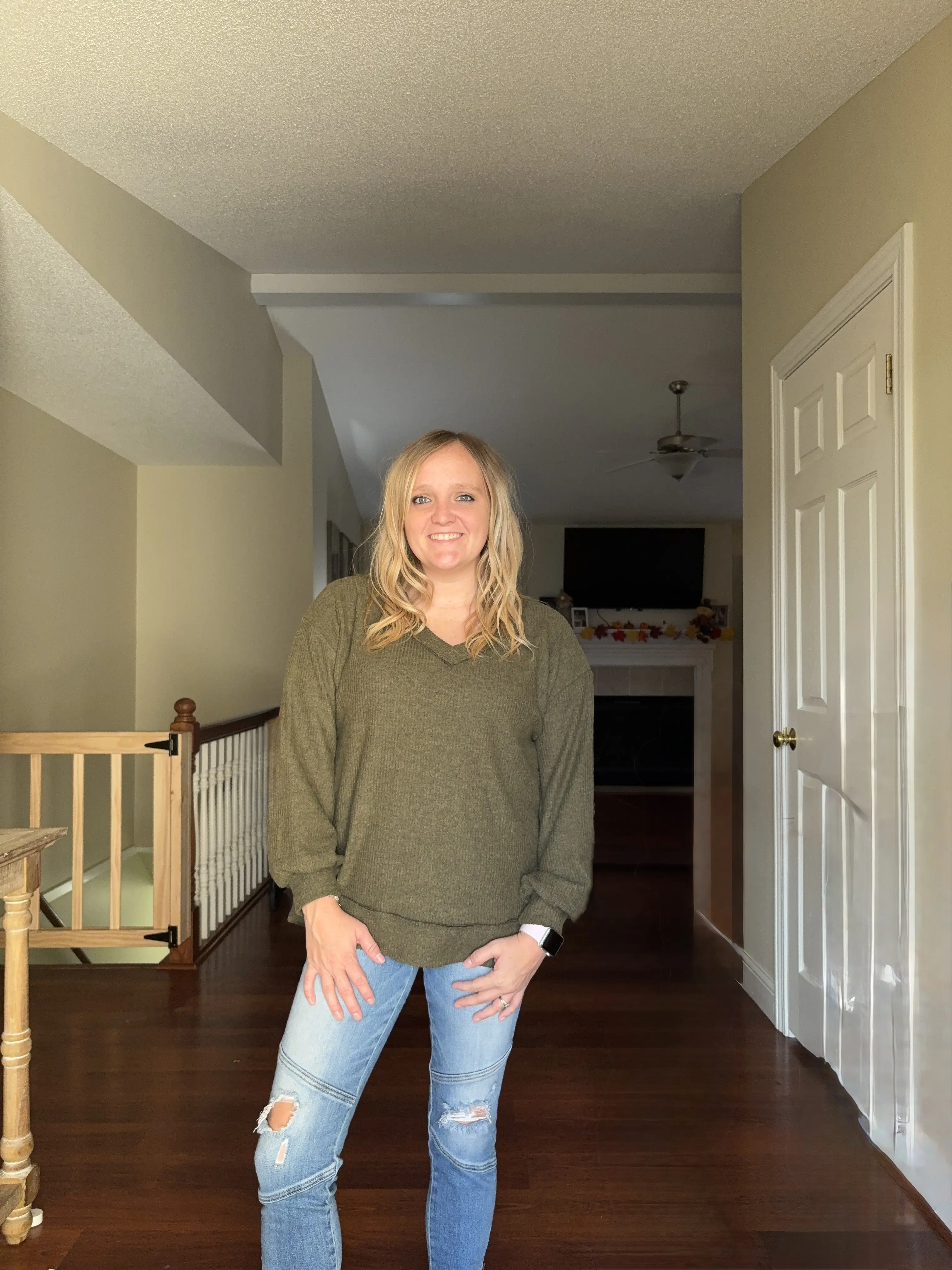 Andree by Unit Olive V-neckline Sweater - Soft Knitwear for Everyday Wear