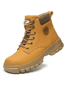 PLUS SIZE Men's Steel Toe Classic Ankle Boots, Comfy Non Slip Lace Up Casual Work Shoes For Men's Outdoor Activities Footwear