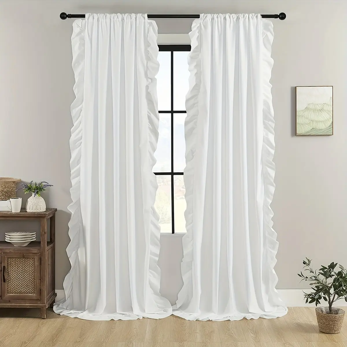 2panels French Romantic Half-Blackout Ruffled Curtains, American Country Luxurious Balcony Window Drapes, Living Room Bedroom Decor, Home Decorative Curtain, Home Decoration Curtain