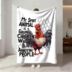 Funny Rooster Print Flannel Blanket, Soft Comfortable Warm Breathable, Bedroom Sofa Cover, Holiday Gift Office Nap Mat