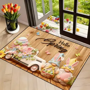 Easter Dwarf Flower Wood Grain Print Door Mat, Soft Whimsical Entryway Rug, Perfect for Kitchen Bathroom Room Decor Gift