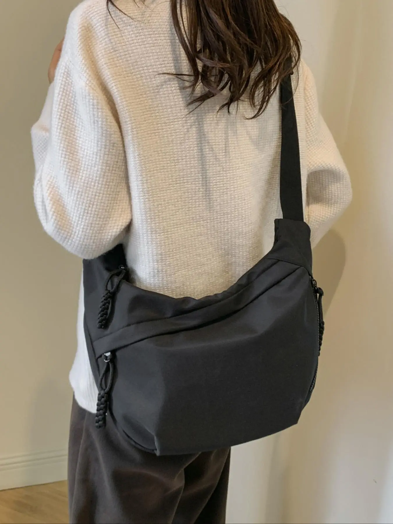 Women's Summer Fashion Plain Color Nylon Crossbody Bag, Casual Large Capacity Zipper Crossbody Bag for Work & Daily Used