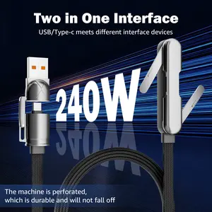 Invisible Holder Charger Cable with Stand, 240w super fast charging 2-in-1 Fast Charging Cord & Phone Stand for Gaming, Office, Car Travel, Compatible with iPhone Samsung Type-C charging cable Black