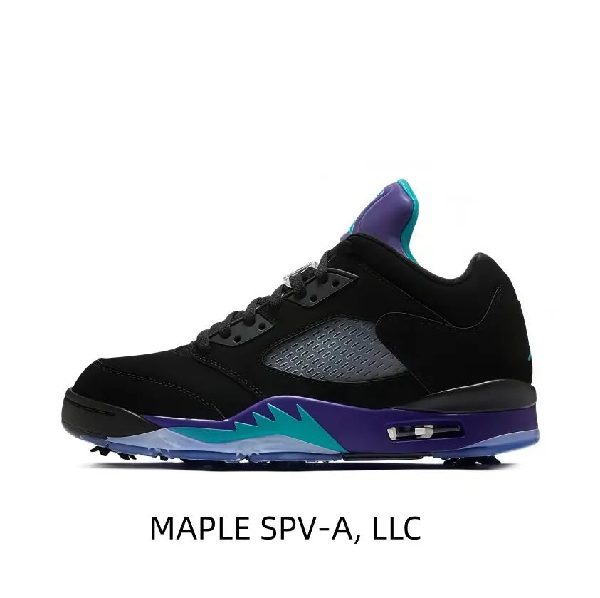Dark Tone Black Purple Teal AJ5 Low Vintage Hoops Shoes Jagged Signature Midsole Shape Perforated Toe Box Arch Support Insole Couple Matching Trendy Kicks