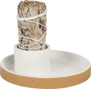 Ceramic Incense Holder, White Sage Bundle Smudge Bowl, Smudging Plate for Sage Palo Santo Sticks Candles and Offering Sage Holder