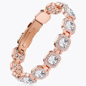 City Fashion Pure Copper Bracelet for Women 4X Ultra Strength 3800 Gauss Neodymium Magnets Austrian Cut Crystals Adjustable Gift