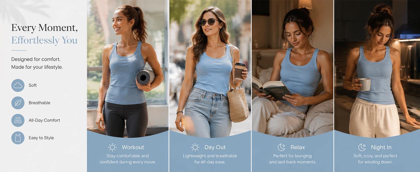 EssElegance Built in Bra Tank Top for Women | Ribbed Racerback Cropped Camisole with Removable Pads | Wireless Supportive Workout Yoga Top | Stretchy Athletic Basics Sleeveless Tee | Going Out Everyday Summer Essential Bra Cami Multi Color high elasticity