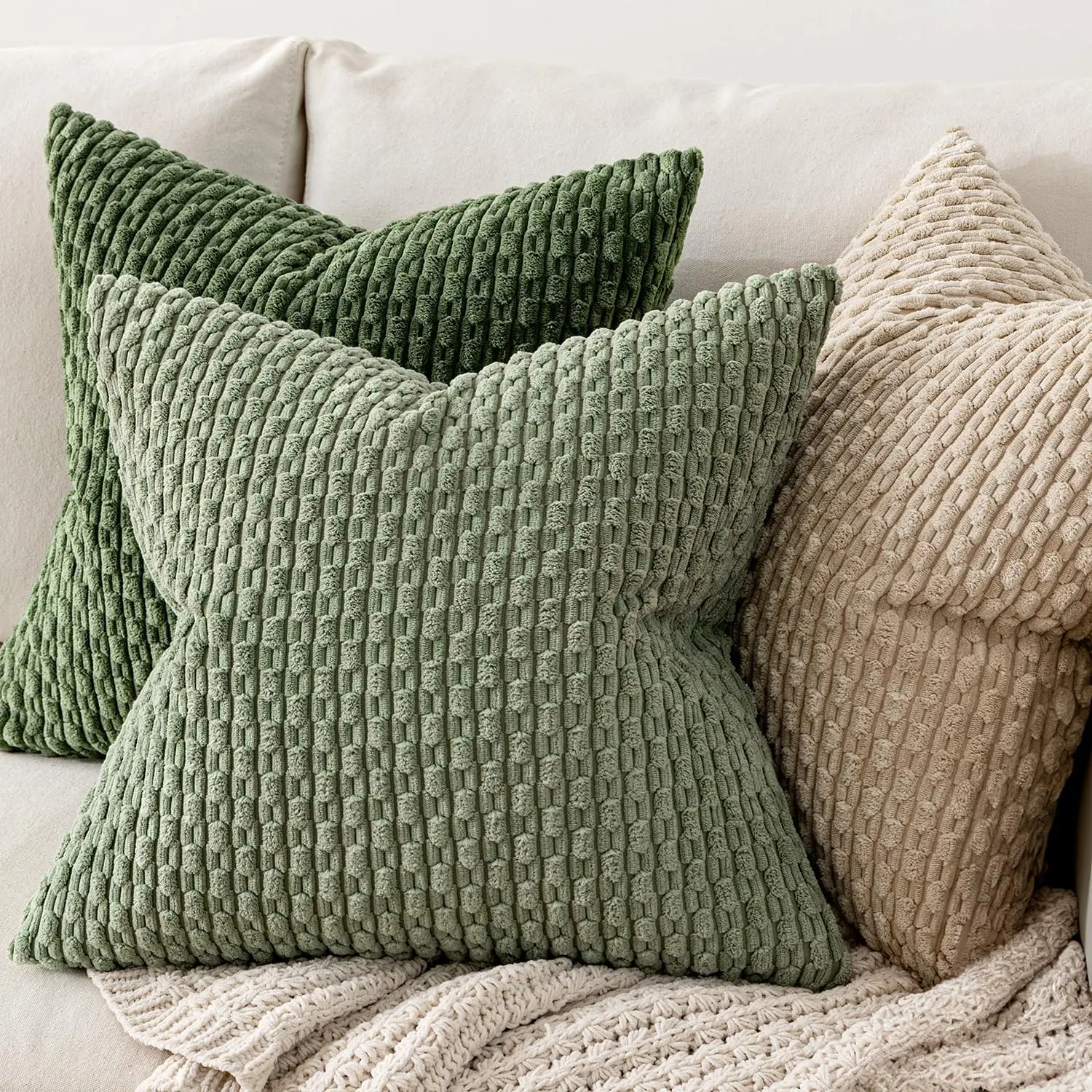 Pack of 2 18x18 Inch Decorative Throw Pillow Covers Soft Boho Striped Textured Corduroy Spring Modern Farmhouse Home Decor for Couch Bed Sofa Living Room Sage Green Pack of 2 18x18 Inch Decorative Throw Pillow Covers Soft Boho Striped Textured Corduroy Spring Modern Farmhouse Home Decor for Couch Bed Sofa Living Room Sage Green
