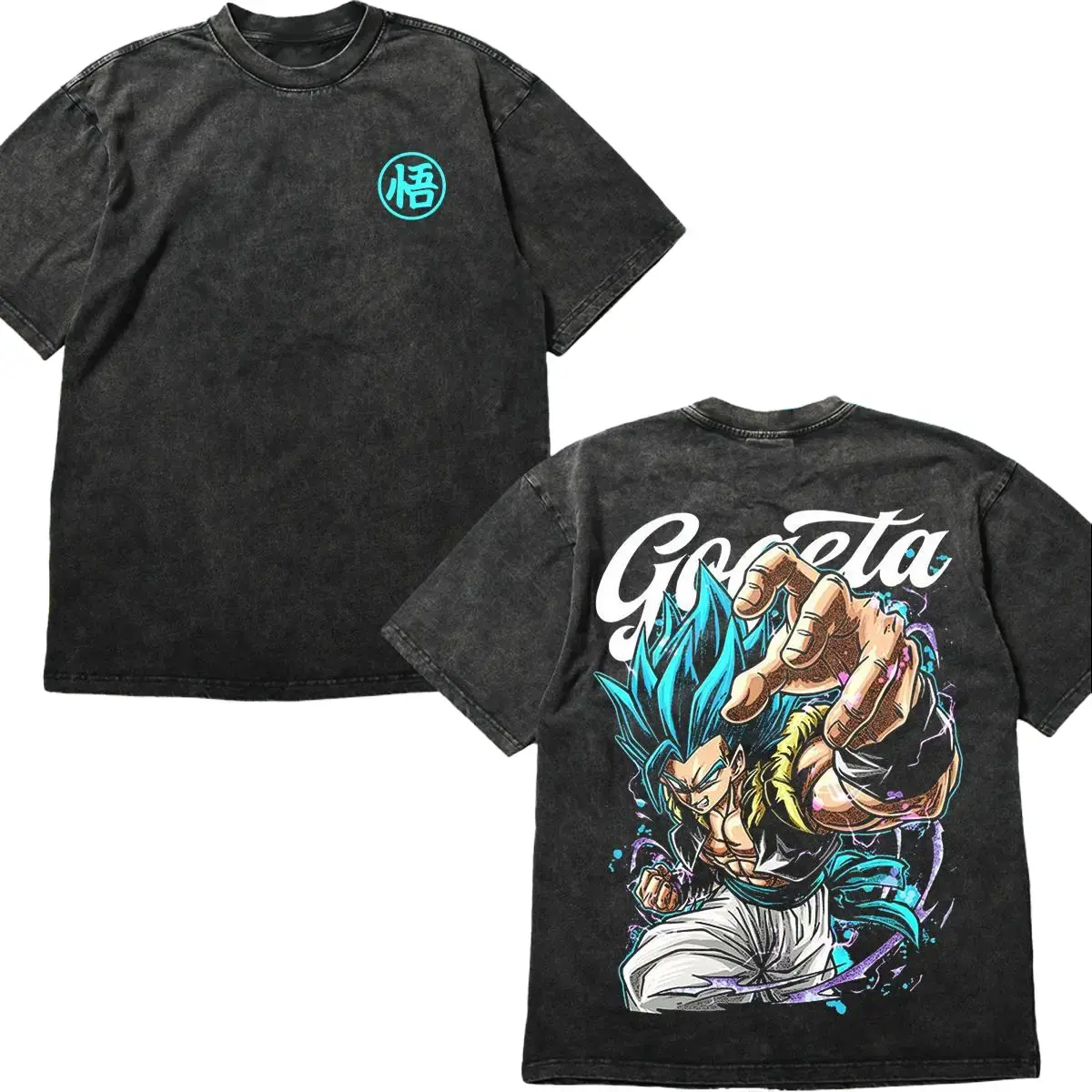DBZ Blue Energy Warrior Gogeta Wash Tee, Anime Fusion Fighter Graphic Shirt, Vintage Washed Cotton Streetwear, Gift for Him Power Aura Tee
