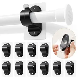 Self-Adhesive Curtain Rod Clips, Nail-Free Holder for Shower Curtains, Towels & Closets, Easy Installation Without Drilling