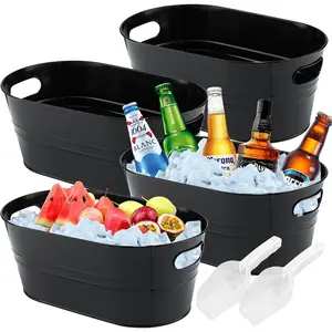 4 count 3 Gallon Black Galvanized Bucket Ice Bucket Large Metal Drink Buckets for Parties  Beverage Tub with Scoops for Champagne   Cooling for Mimosa Bar Supplies