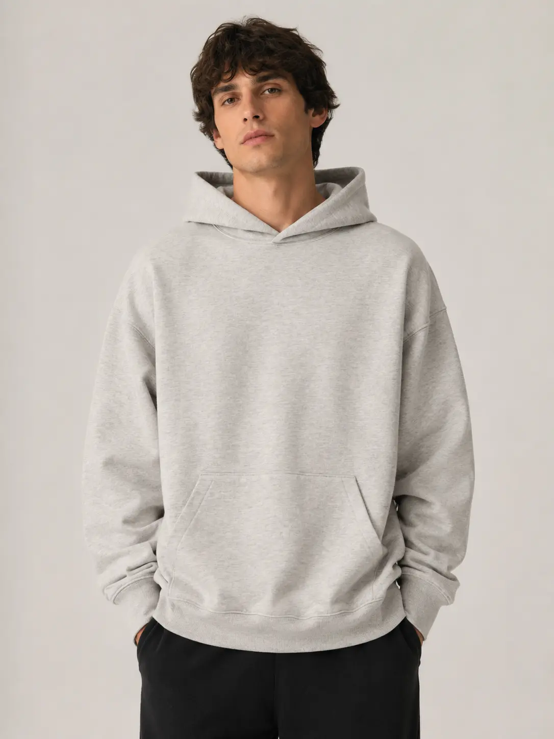 Men's Light Gray Hoodie - Casual Long Sleeve Hooded Sweatshirt with Kangaroo Pocket, Soft Loose-Fit Streetwear Top