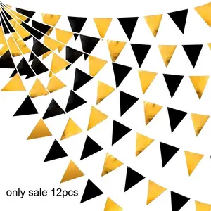 1Set 12pcs Black And Golden Party Decorations Triangle Pennant Banner Flag -Vibrant Triangular Flags for Party, Birthday,Graduation Anniversary， Wedding  Halloween, Christmas, New Year Decorations, Festive Shop & Home Decor, for party Decorations。