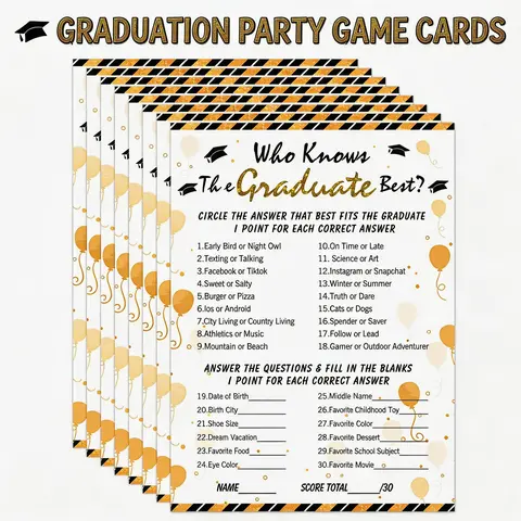 36pcs Funny Graduation Card Set - "Who Knows the Graduate Best?" Party Games, Class of 2026 Celebration Supplies for High School Graduates, Home Decor for Family & Friends to Create a Memorable Party