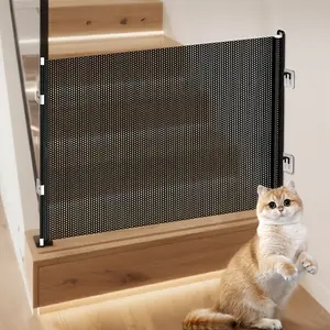 Retractable Pet Safety Gate, Adjustable Mesh Pet Barrier with Heavy Duty PVC Mesh, No Drilling Easy Install Pet Fence, One-Hand Operation Multi-Scene Safety Gate for Stairs, Hallways, Kitchen & Bedroom, Fits Cats, Dogs & Small Pets