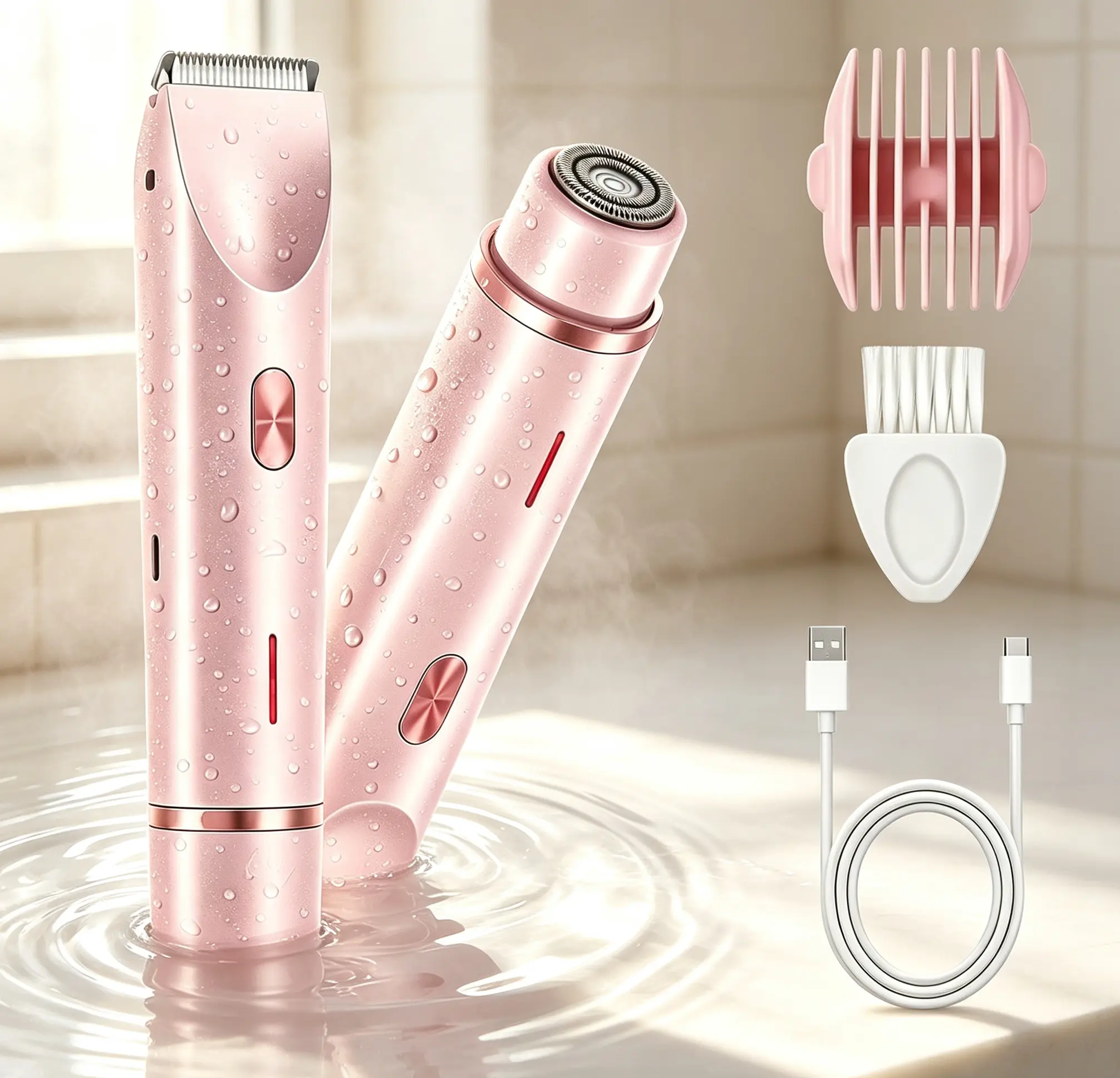 Bikini Shaver 2.0 Electric Trimmer for Women,2-in-1 Cordless Rechargeable Hair Remover,IPX7 Waterproof Washable Blade Head,Multi Functional Groomer for Private Area Leg Underarm Facial Use.graduation gift