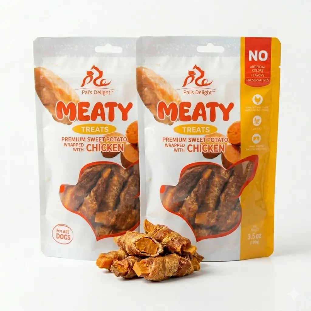 Pal's Delight Premium Chicken Breast-Wrapped Sweet Potato Dog Treats, 2 Packs (3.5oz/100g), All Natural, Grain-Free, Chewy, Lean Protein, Dietary Fiber, All Ages Healthy Rewards, 24-Month Shelf Life