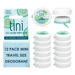 Tini Naturals Mini Travel Size Deodorant, Unisex Aluminum Free Deodorant with Coconut Oil & Shea Butter, 0.4oz each (12 Pack), Cool Cucumber Scent