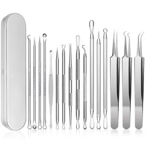 16 PCS Pimple Popper Tool Kit, Acne Blackhead Tools for Blemish, Blackhead Remover Tools, Acne Needle Tool, 410 Premium Professional Stainless Acne Pimple Extractor Tool with Metal Box Set