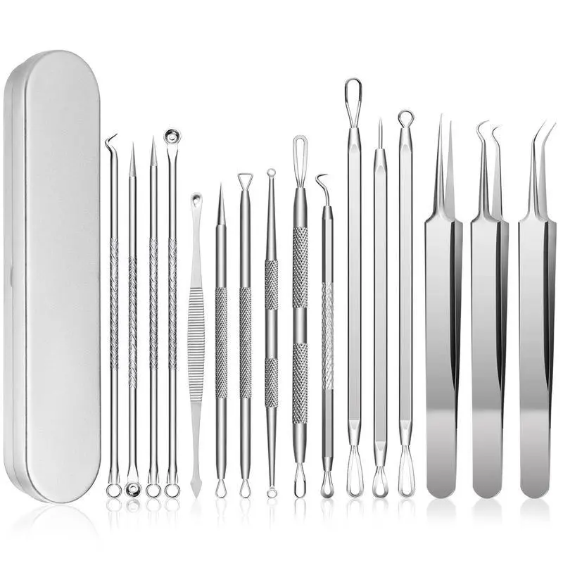 16 PCS Pimple Popper Tool Kit, Acne Blackhead Tools for Blemish, Blackhead Remover Tools, Acne Needle Tool, 410 Premium Professional Stainless Acne Pimple Extractor Tool, Beauty Tools with Metal Box Set