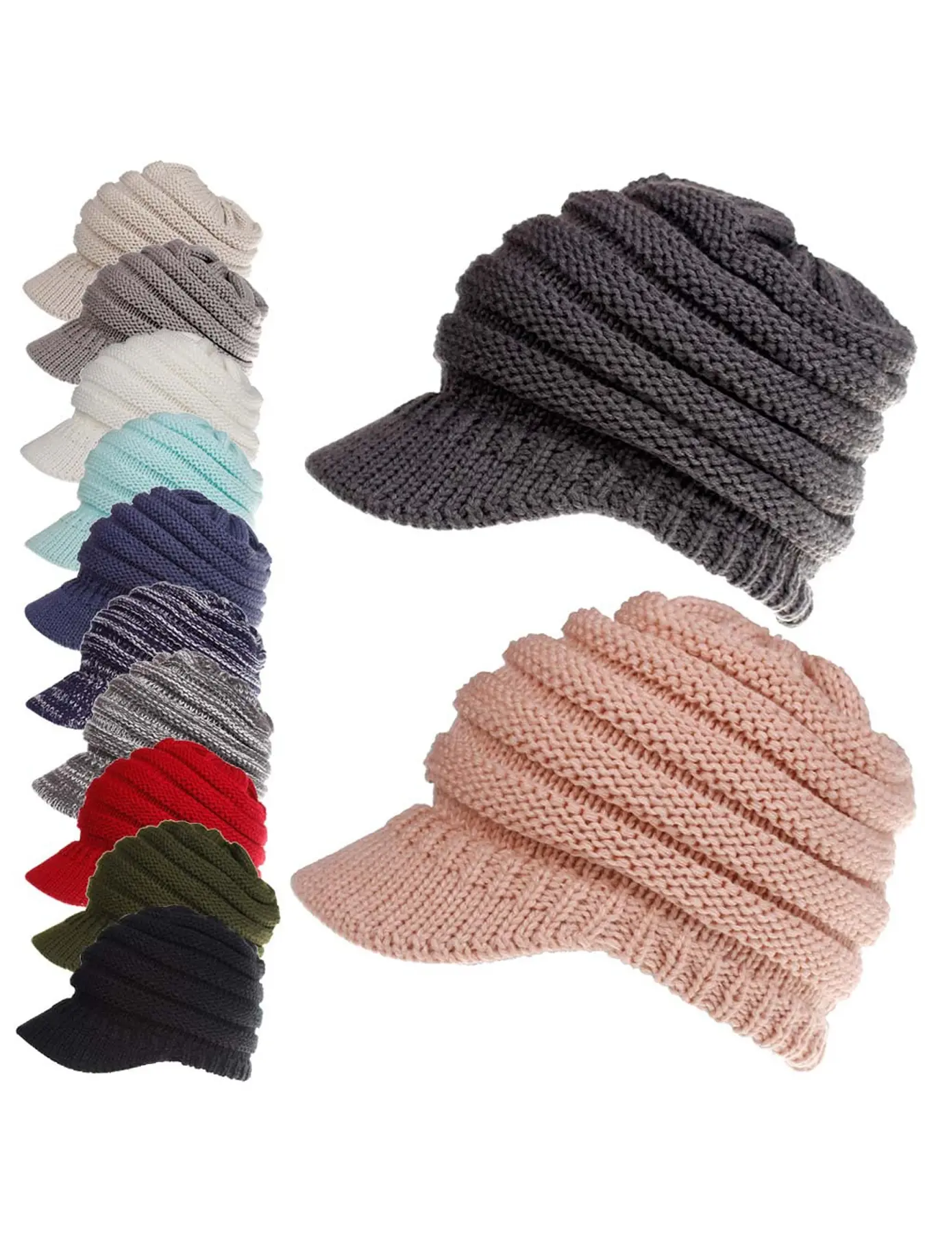 Hatsandscarf Exclusives Women's Ribbed Knit Hat with Brim Knitted Hat Knitted Cap Hatsandscarf Exclusives Women's Ribbed Knit Hat with Brim Knitted Hat Knitted Cap