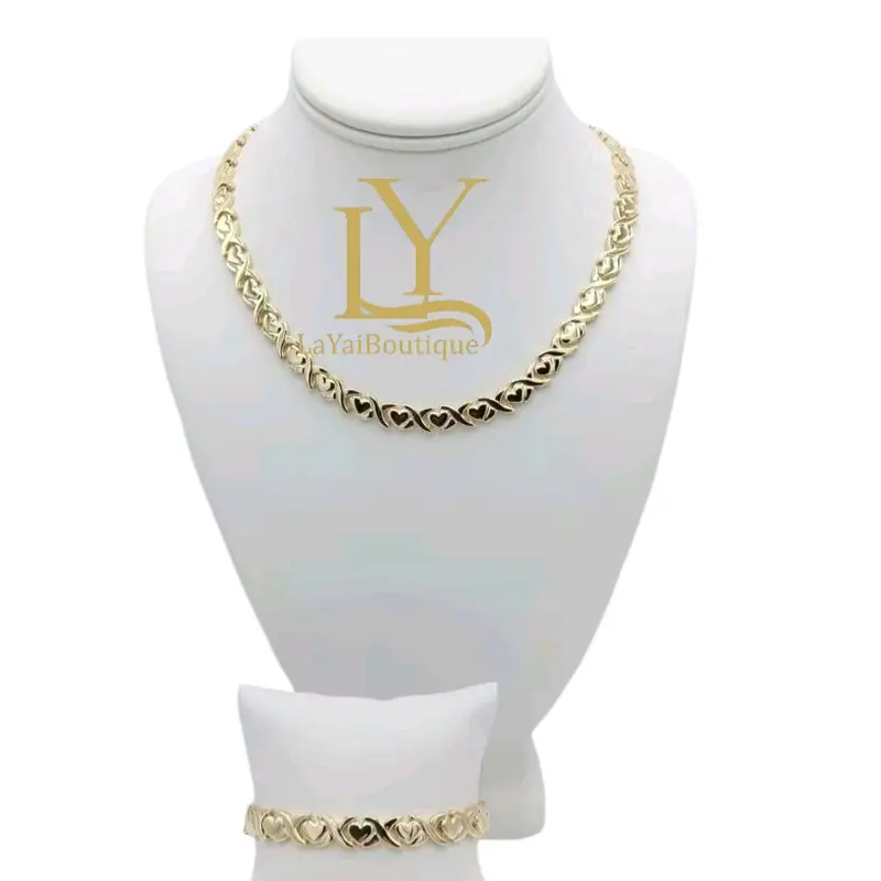 LaYaiBoutuque #1060 14k Gold Plated Women's Choker Set with XOXO Style Bracelet.