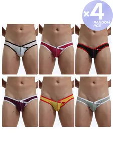 2/3/4 Pcs Random Men's Solid Low-rise Bikini Briefs, Creative Button Design, Mesh Breathable & Lightweight, Slim Fit, Sexy Active Sports Style Underwear