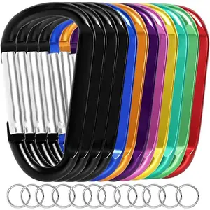 12PCS Carabiner Keychain Clip - 3" Aluminum Carabeaner Key Clip,D Ring Shape Caribeener Hook Buckle,Spring Snap Key Chain Clips
